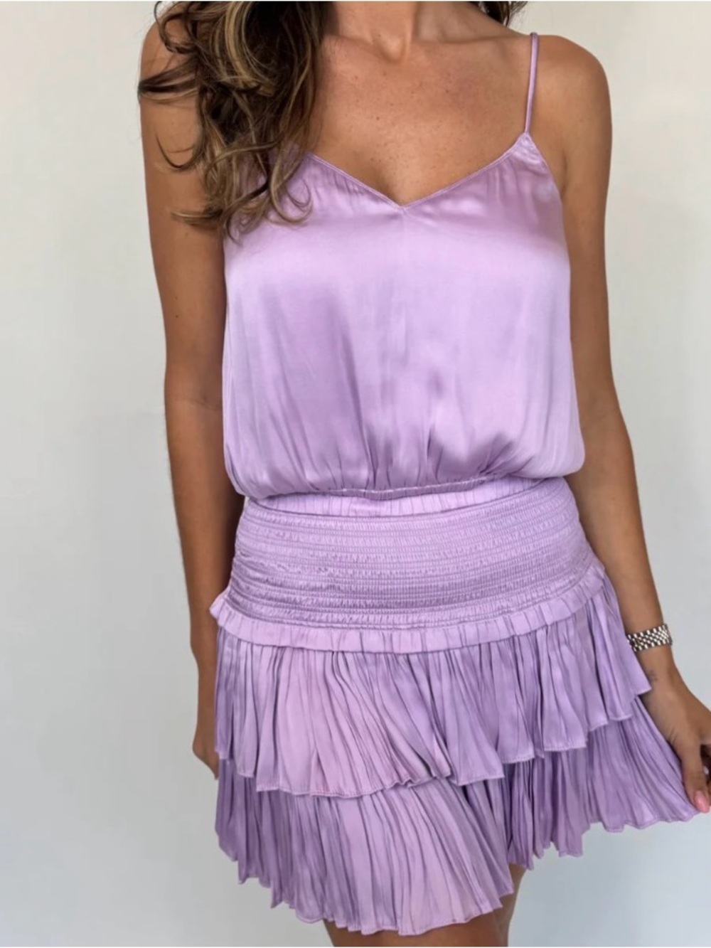 Lilac Tiered Mini Skirt Dress - Women's